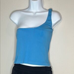 Chic One-Shoulder Blue Tank Top